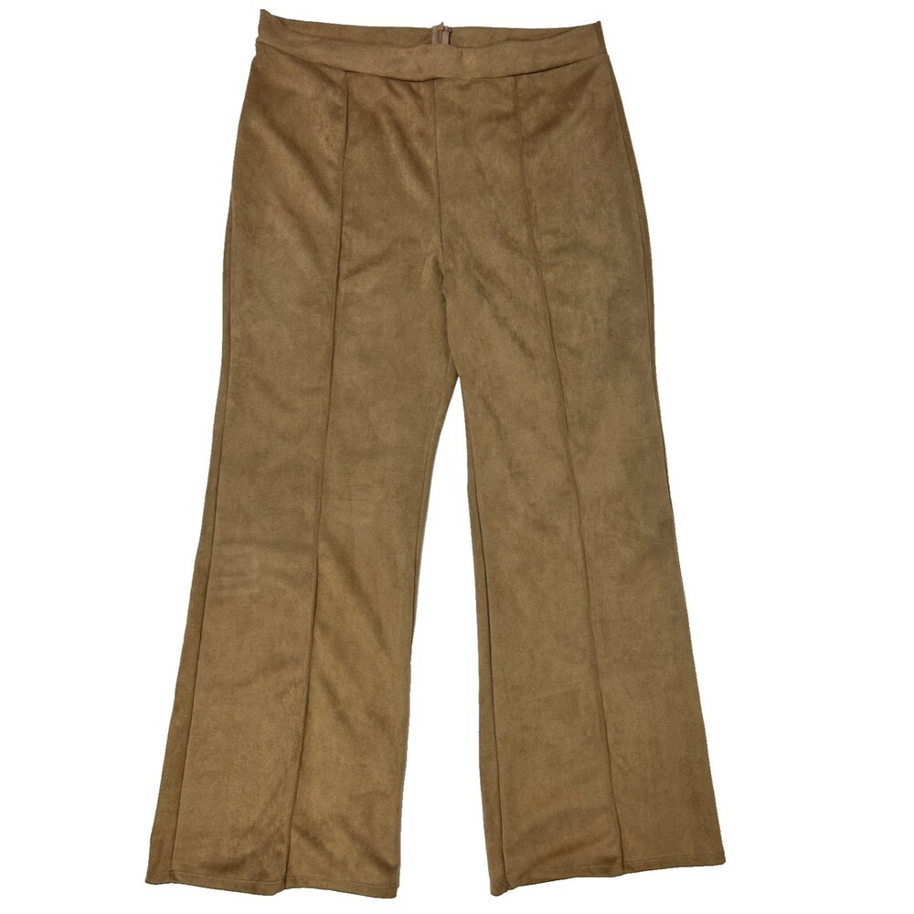 Fashion Nova Tan Micro Suede Flare Pants Full Length Zip Back Slacks Plus Sz 3XL